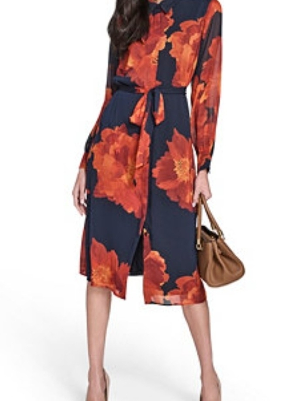 Calvin Klein Navy/Orange Belted Midi Dress